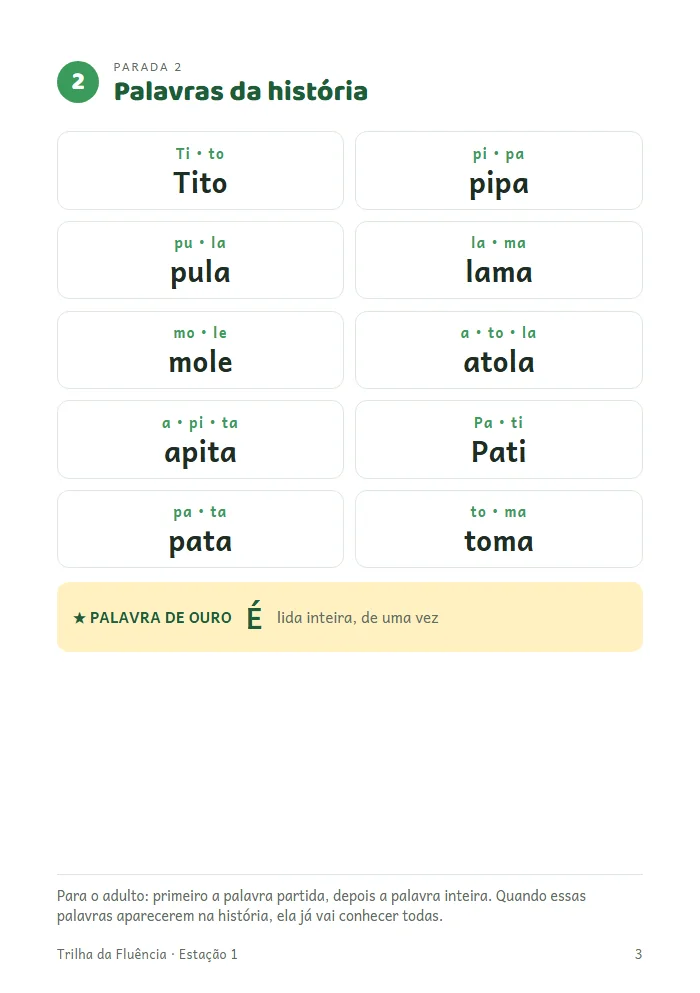 Página Palavras da história do livro 1